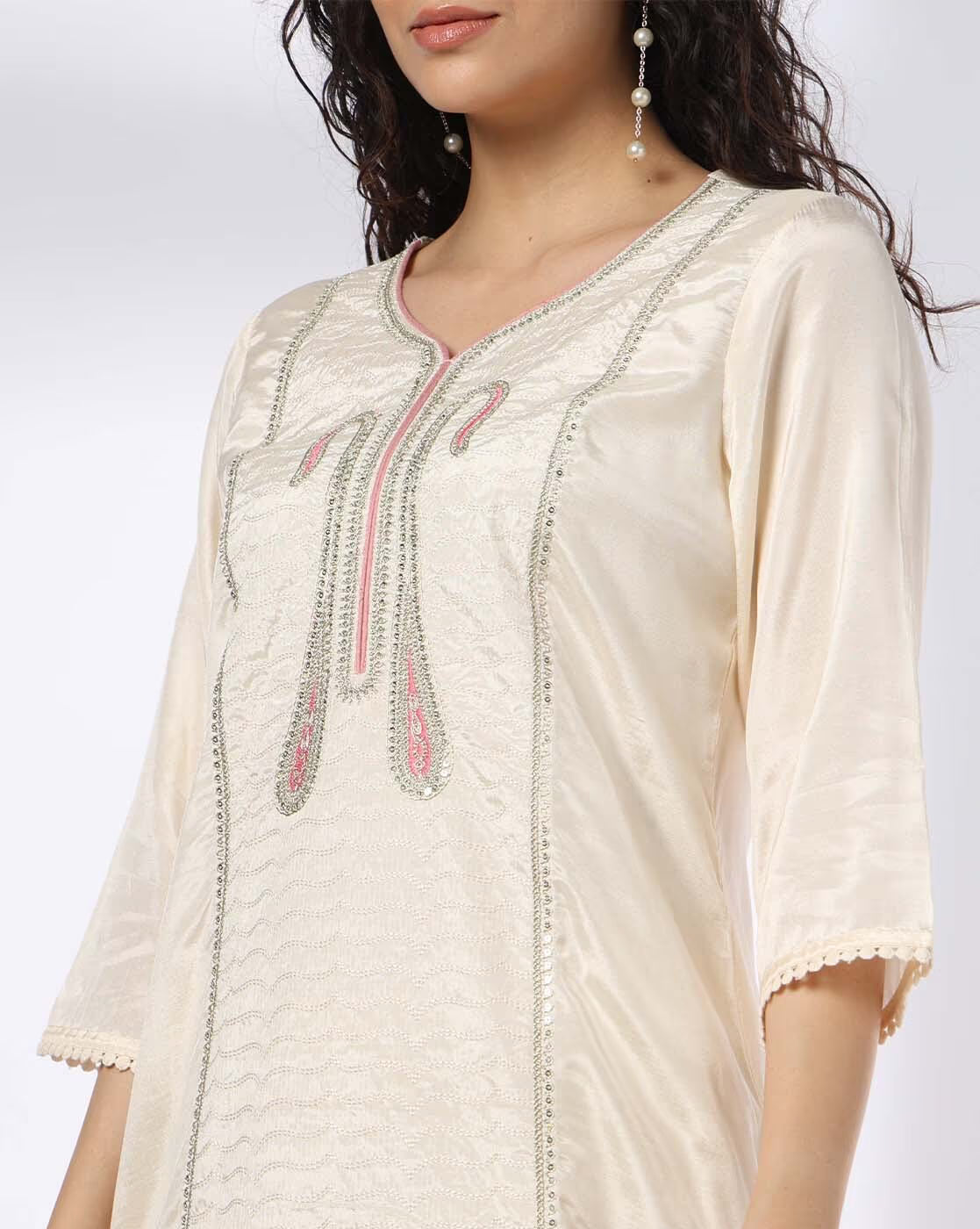 Women Embroidered Straight Kurta with Palazzos & Dupatta