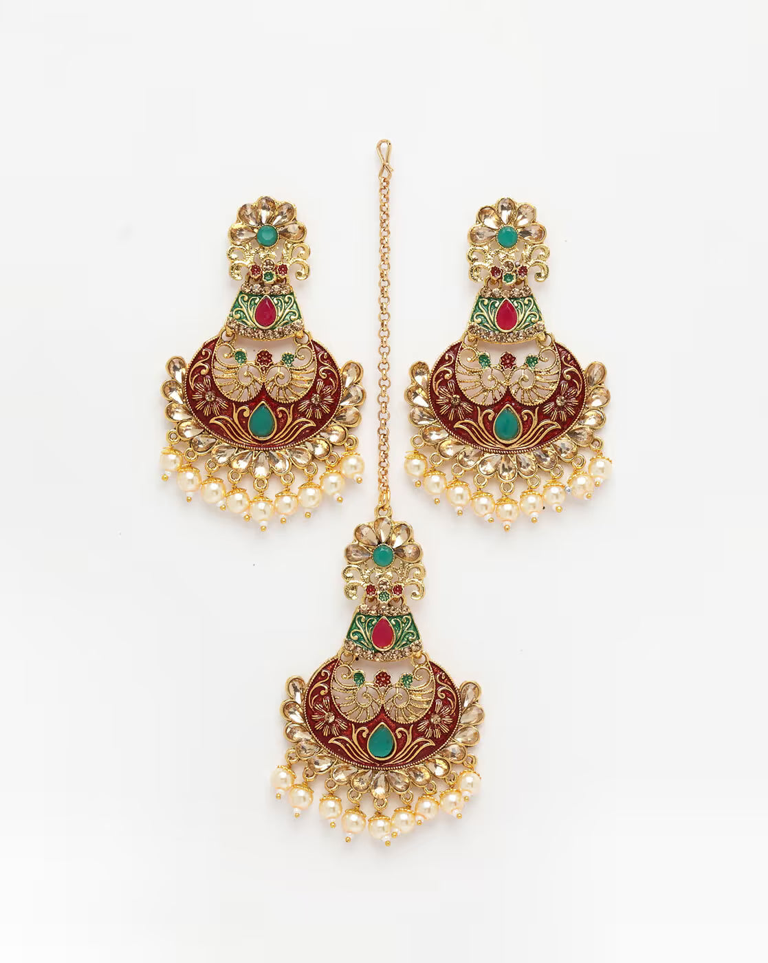 Gold-Plated Floral Mangtika with Earrings
