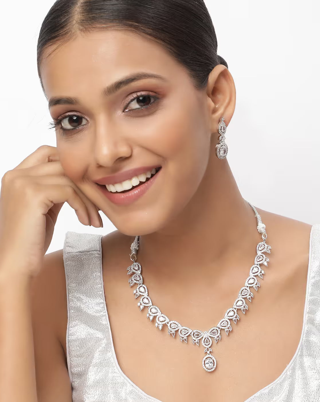 Stone-Studded Necklace & Earrings Set | FS