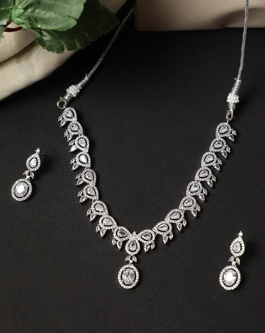 Stone-Studded Necklace & Earrings Set | FS