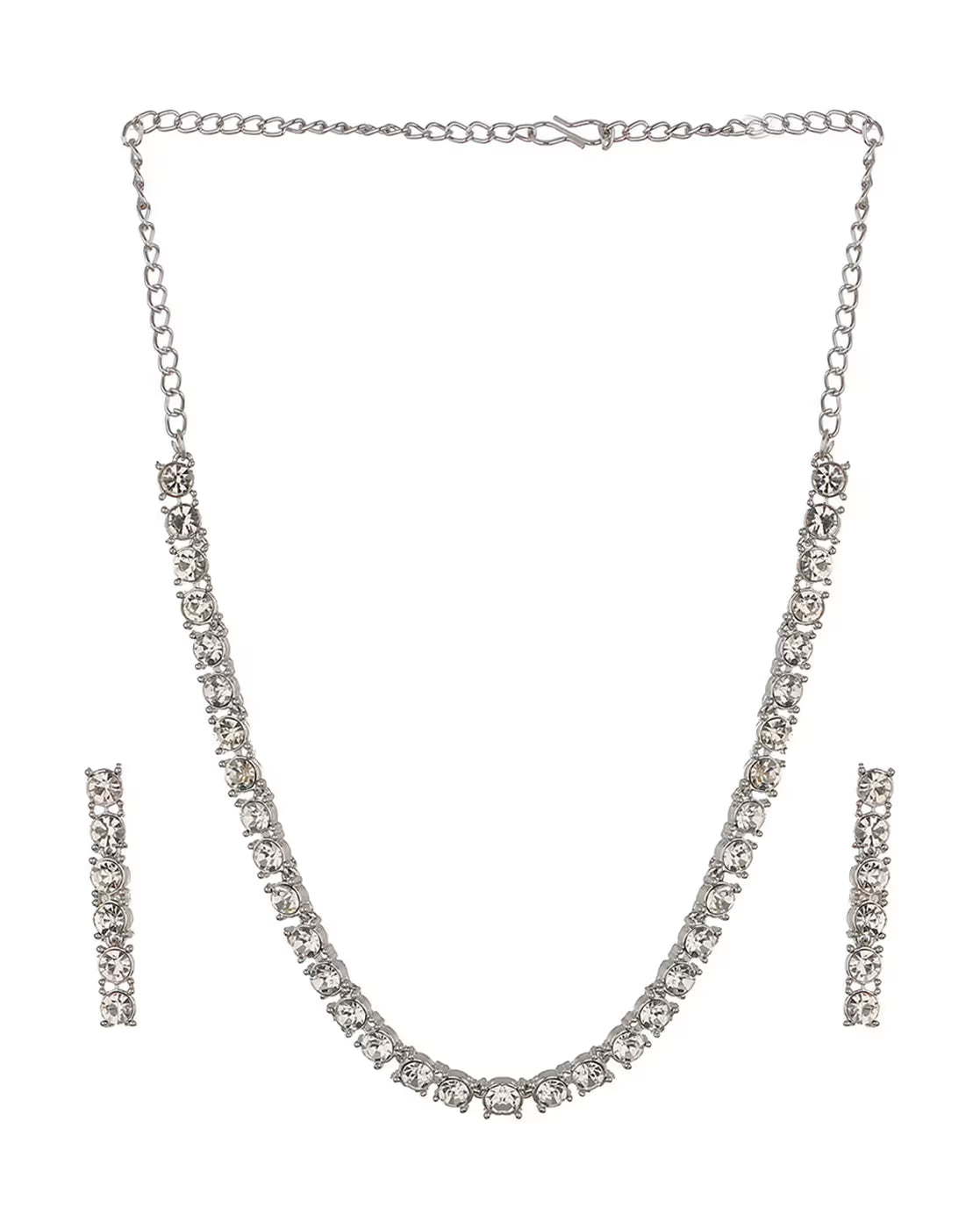 Rhodium-Plated American Diamond-Studded Necklace with Earrings | FS