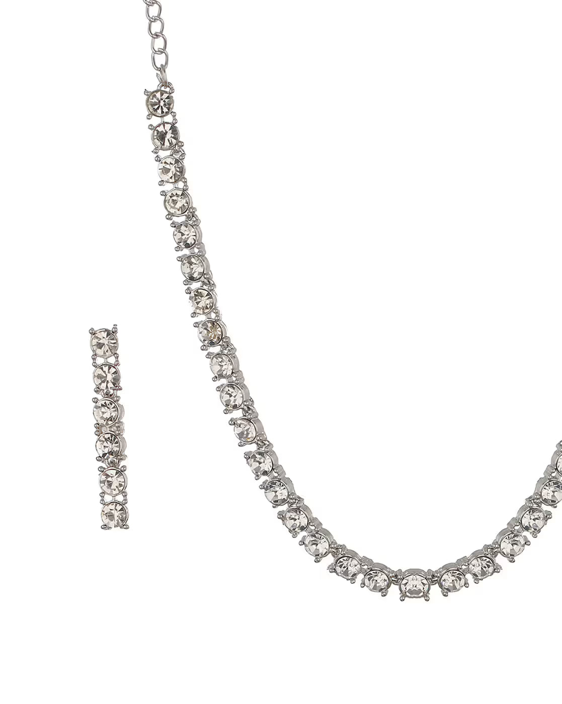 Rhodium-Plated American Diamond-Studded Necklace with Earrings | FS