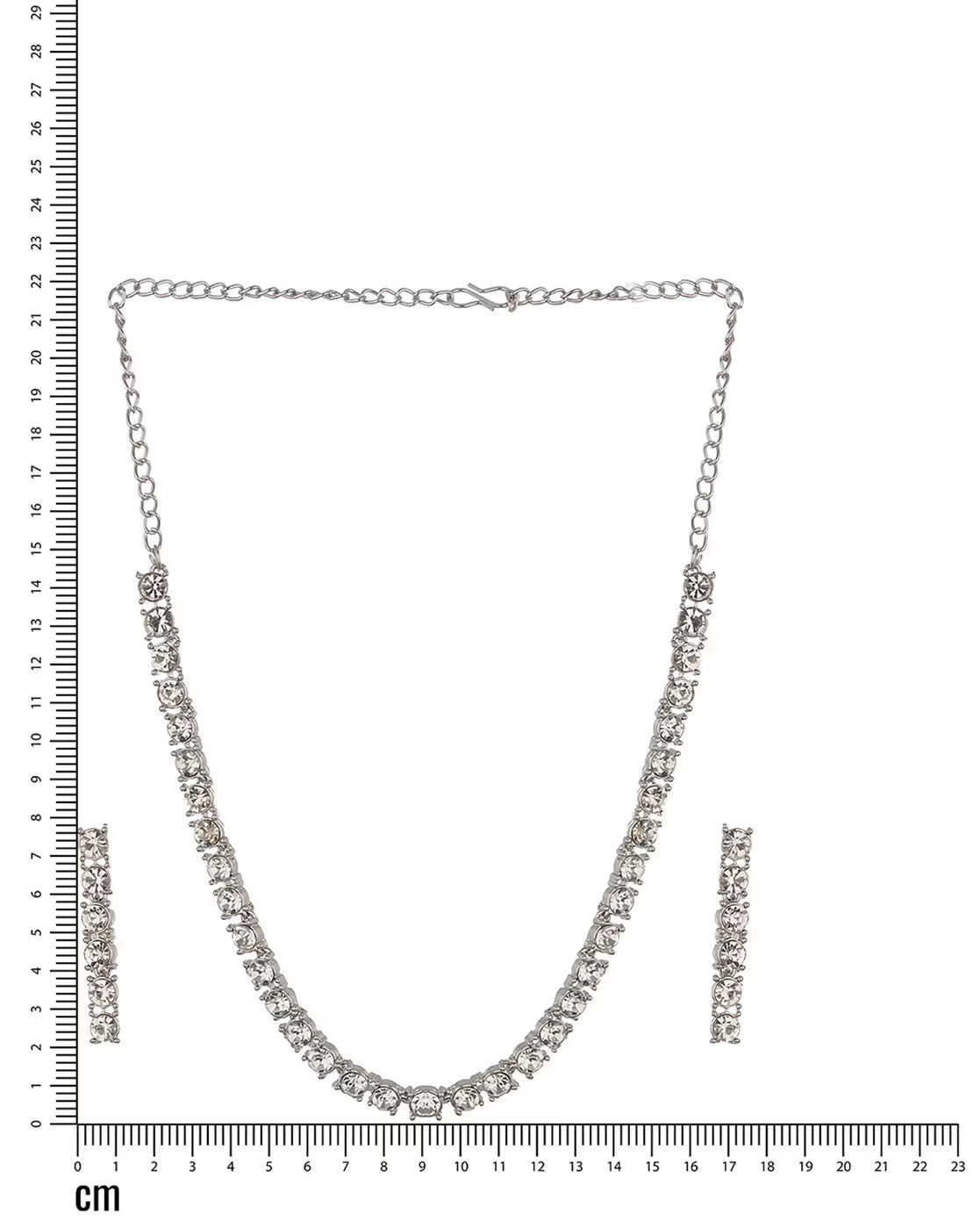 Rhodium-Plated American Diamond-Studded Necklace with Earrings | FS