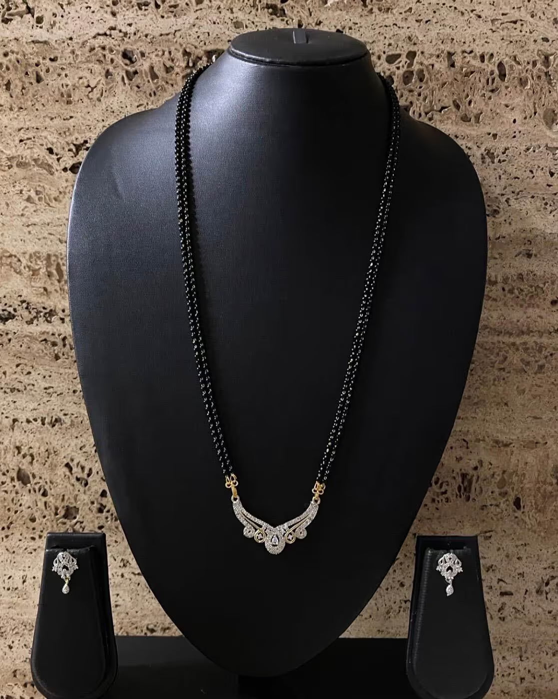 Women Stone-Studded Mangalsutra & Earrings Set