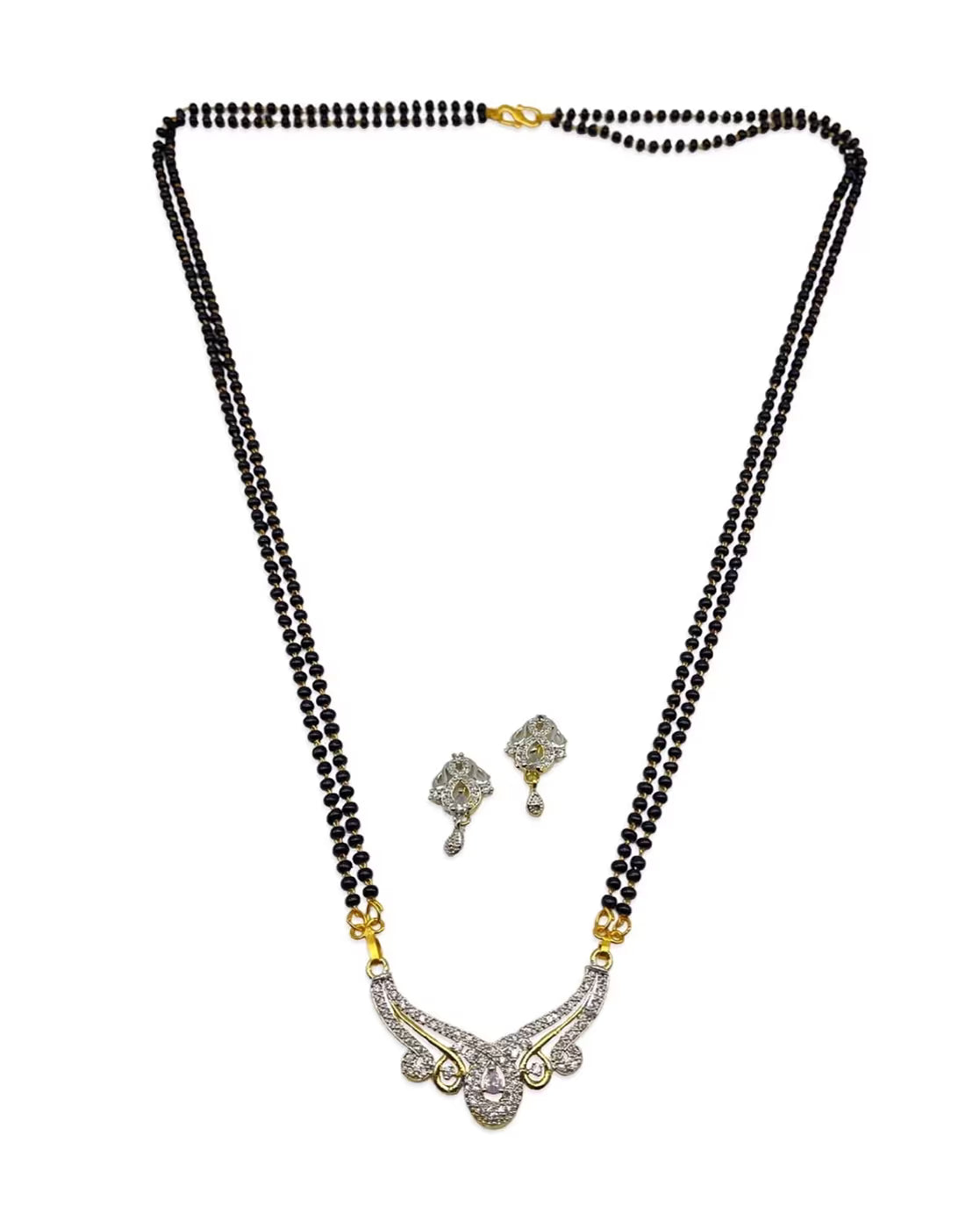 Women Stone-Studded Mangalsutra & Earrings Set