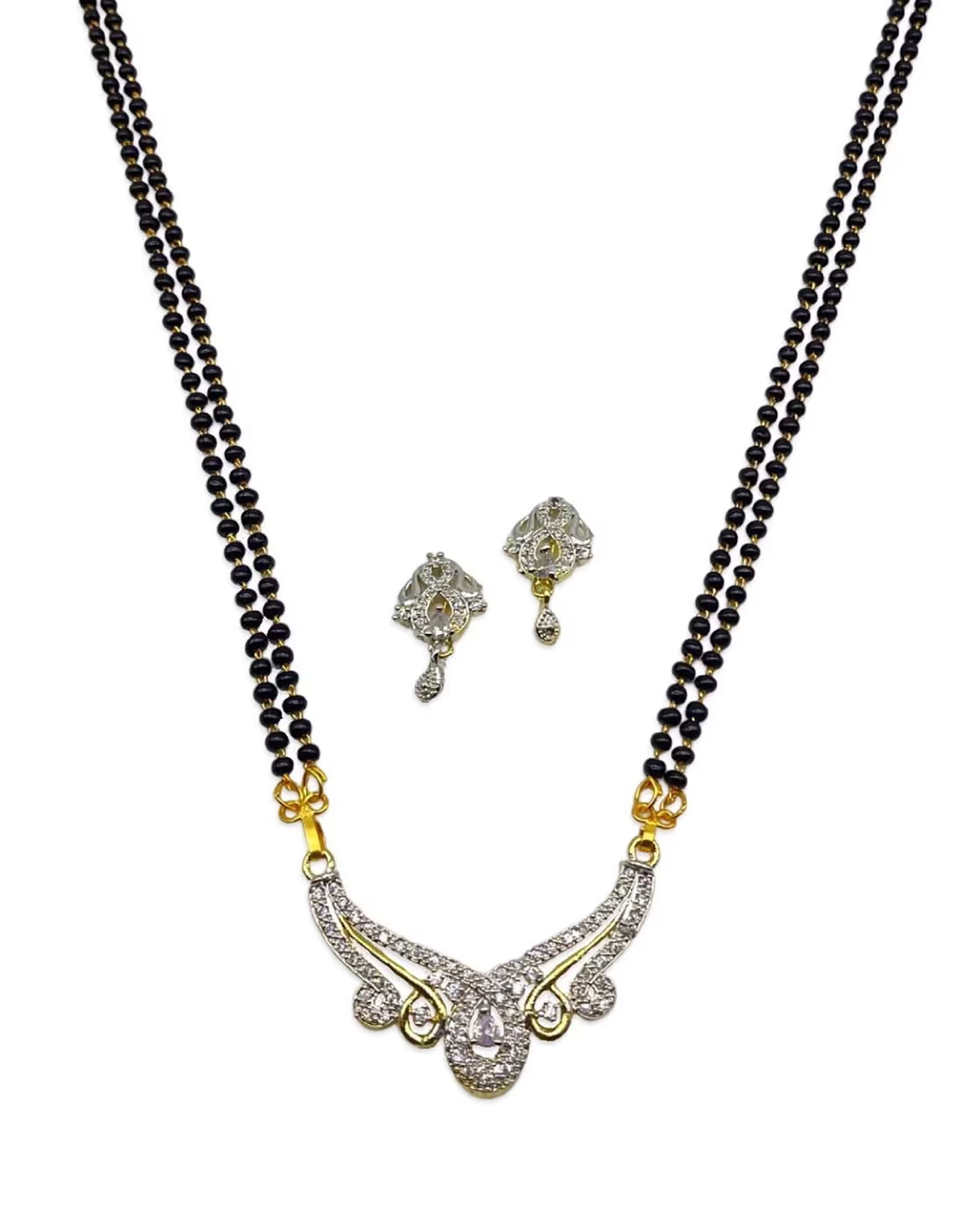 Women Stone-Studded Mangalsutra & Earrings Set