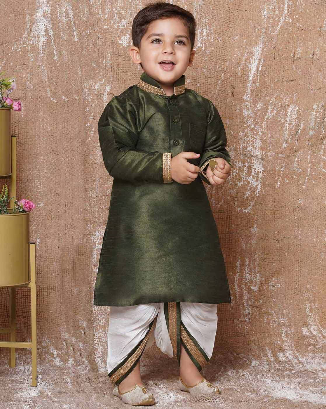 Boys Embellished Regular Fit Kurta & Dhoti Set
