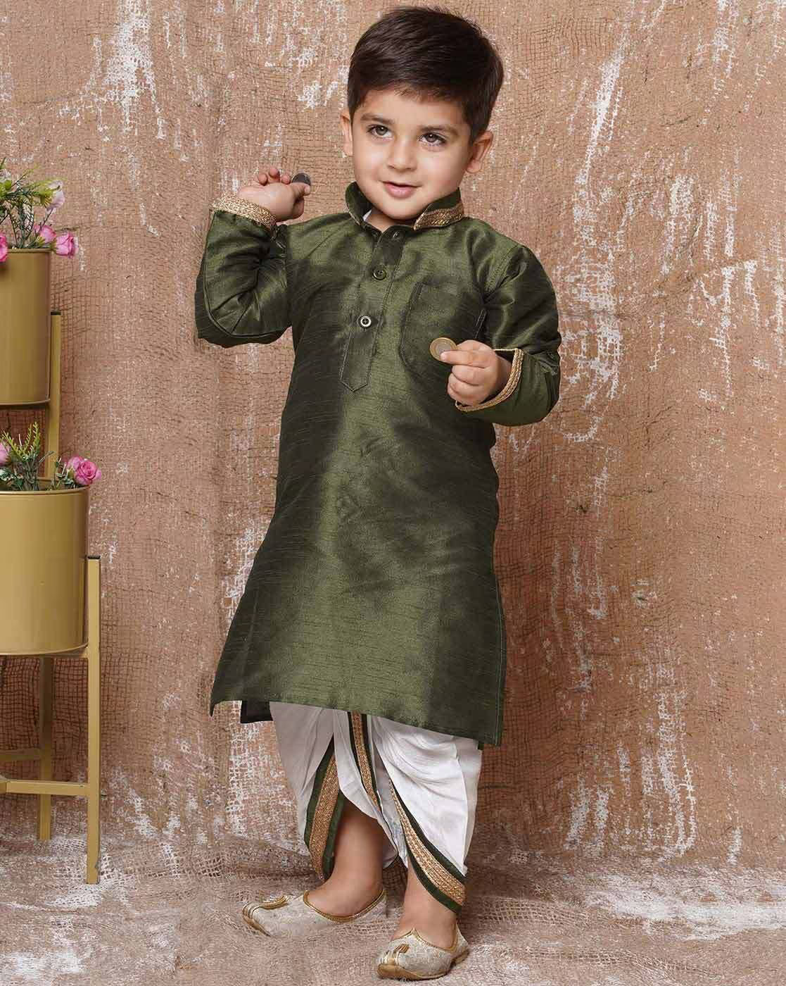 Boys Embellished Regular Fit Kurta & Dhoti Set
