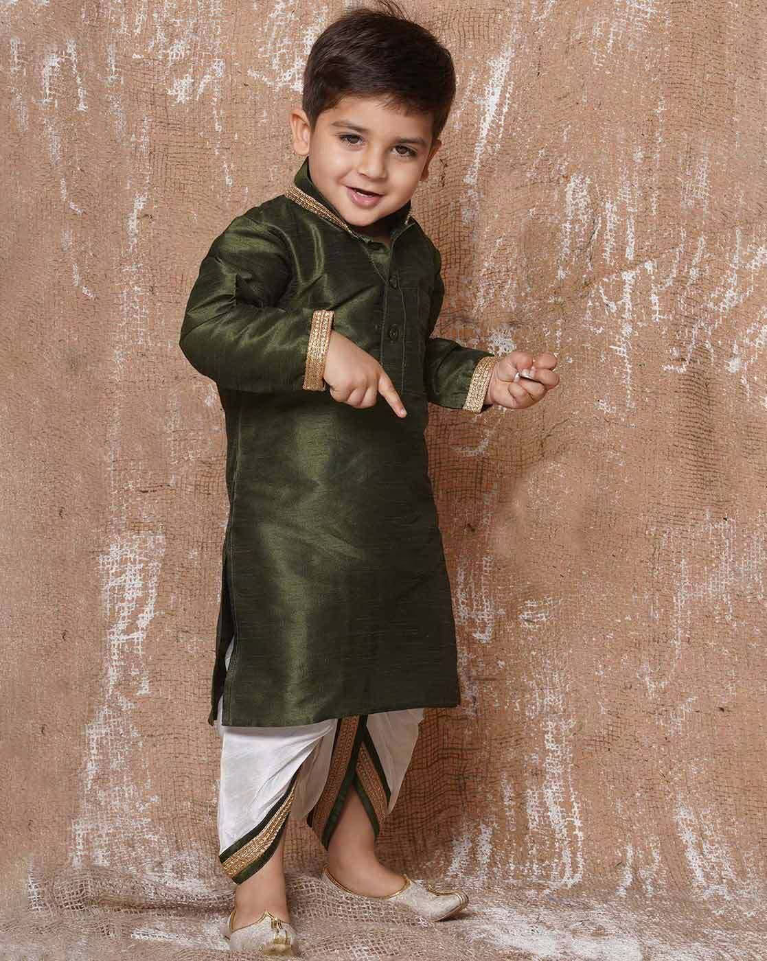Boys Embellished Regular Fit Kurta & Dhoti Set
