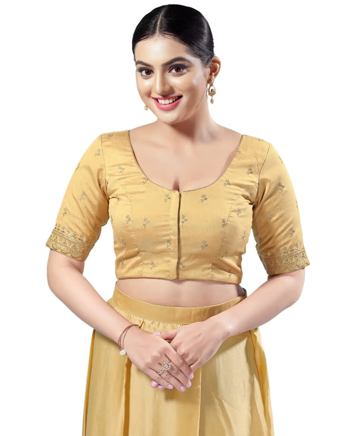 Women Embroidered Round-Nack Front-Open Blouse