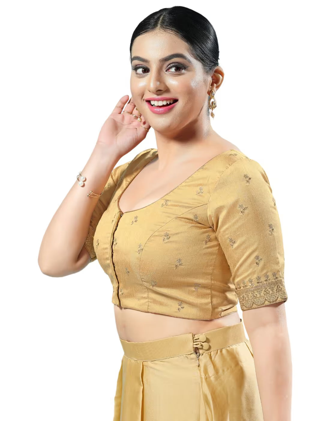 Women Embroidered Round-Nack Front-Open Blouse