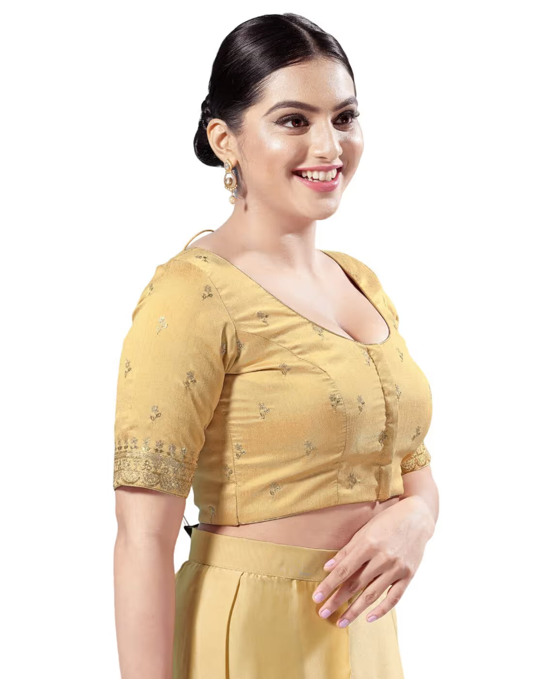 Women Embroidered Round-Nack Front-Open Blouse