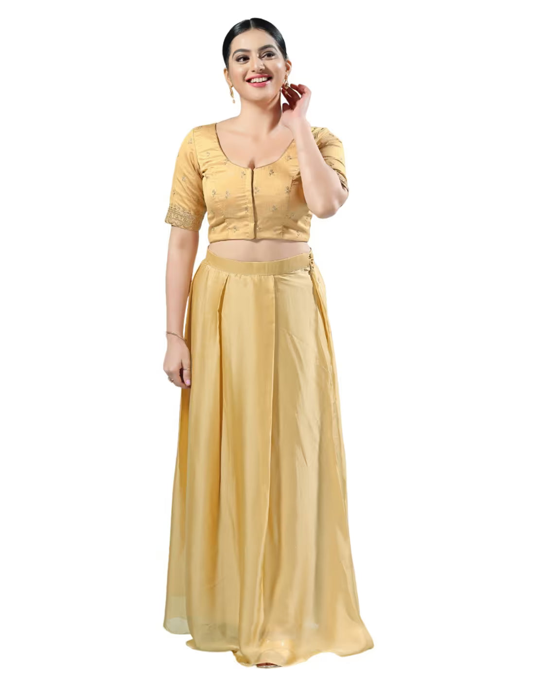 Women Embroidered Round-Nack Front-Open Blouse