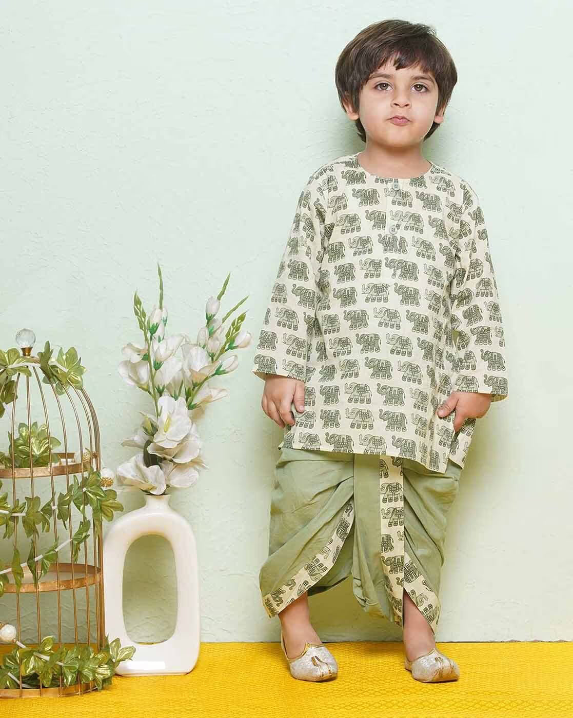 Boy Animal Print Kurta & Dhotis Set