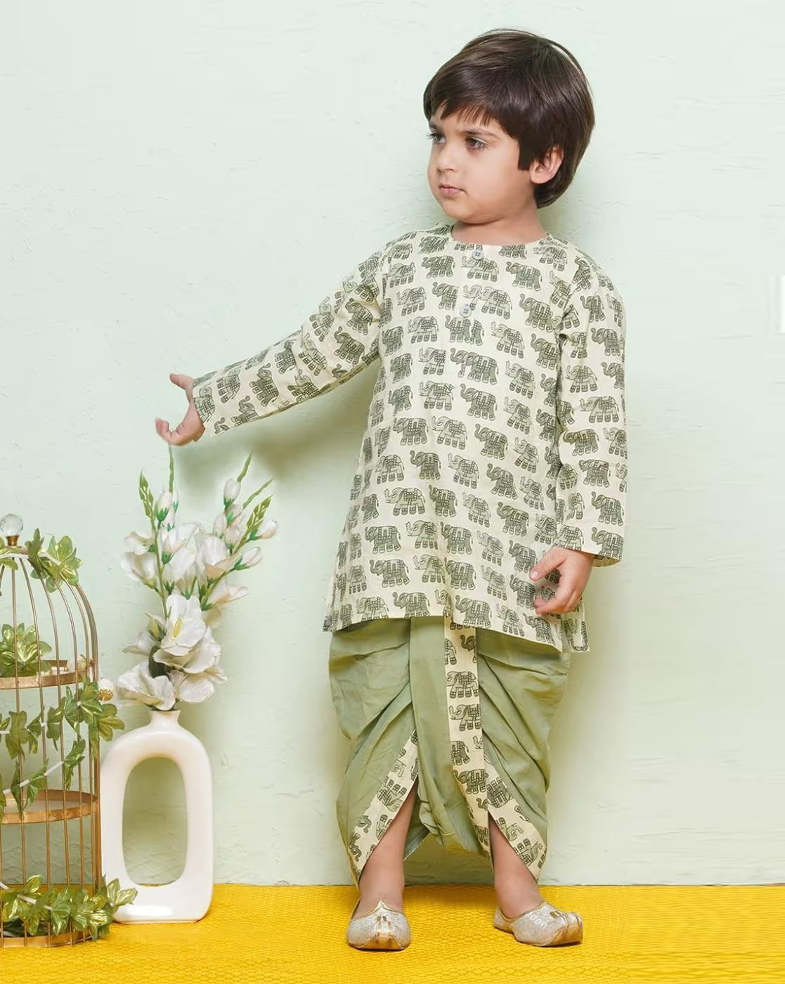 Boy Animal Print Kurta & Dhotis Set