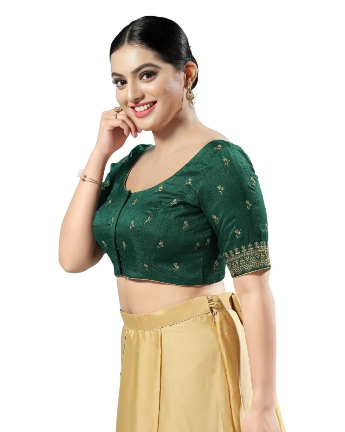 Women Embroidered Front-Open Blouse with Tie-Up Detail