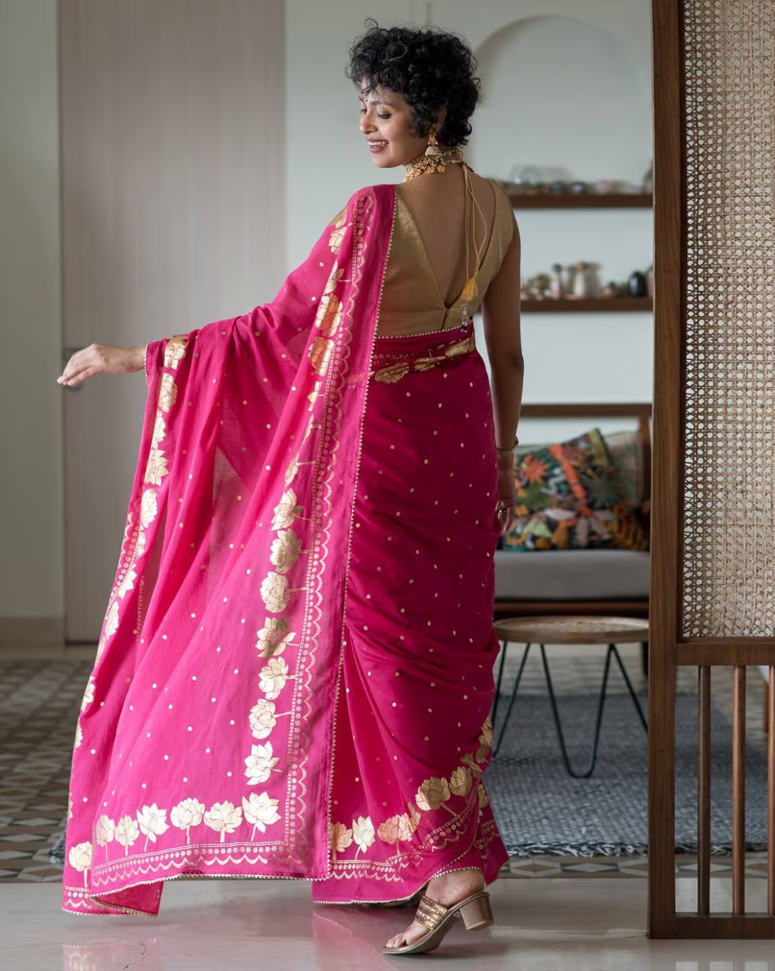Floral Print Cotton Saree