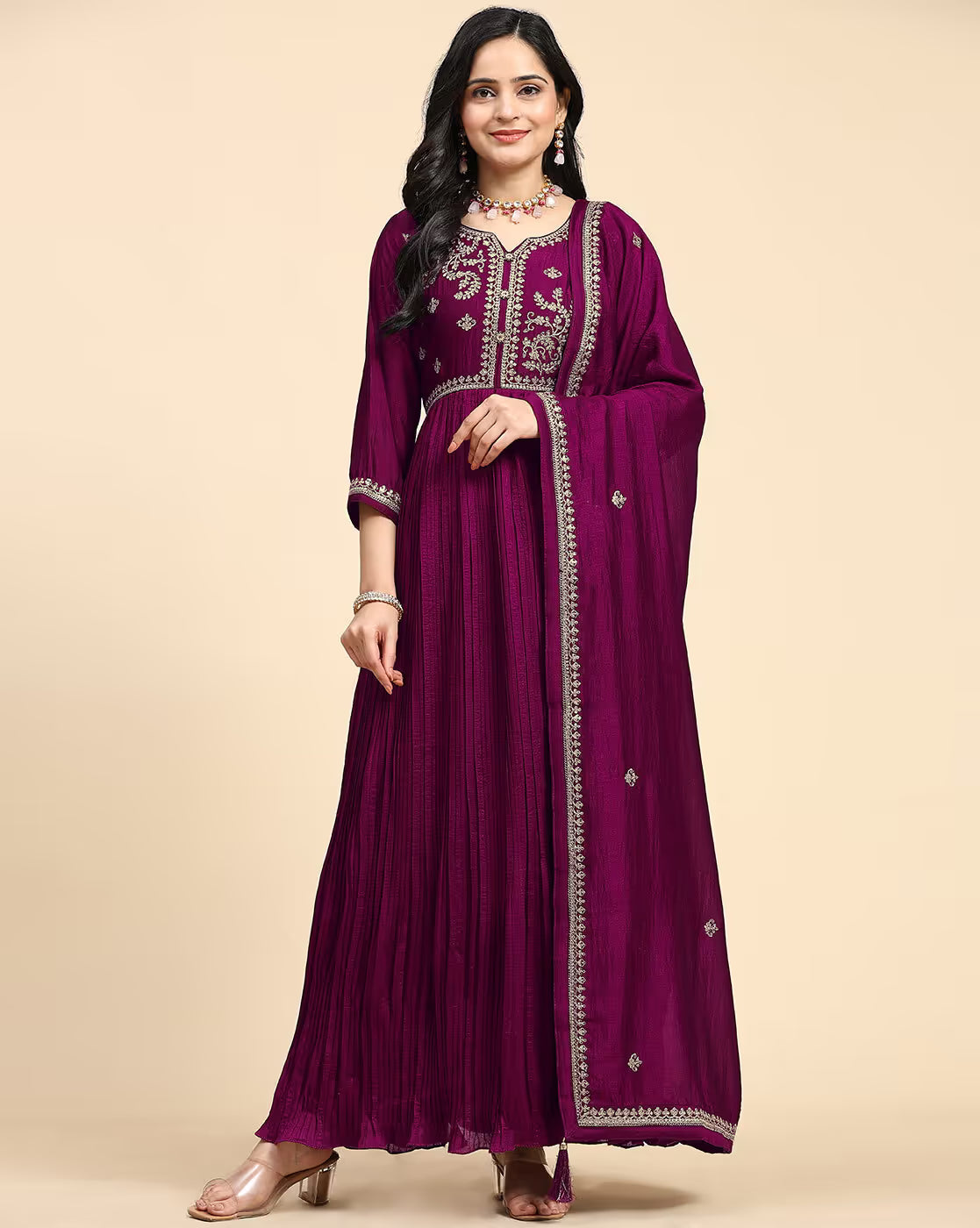 Women Embroidery Anarkali Kurta Set with Dupatta