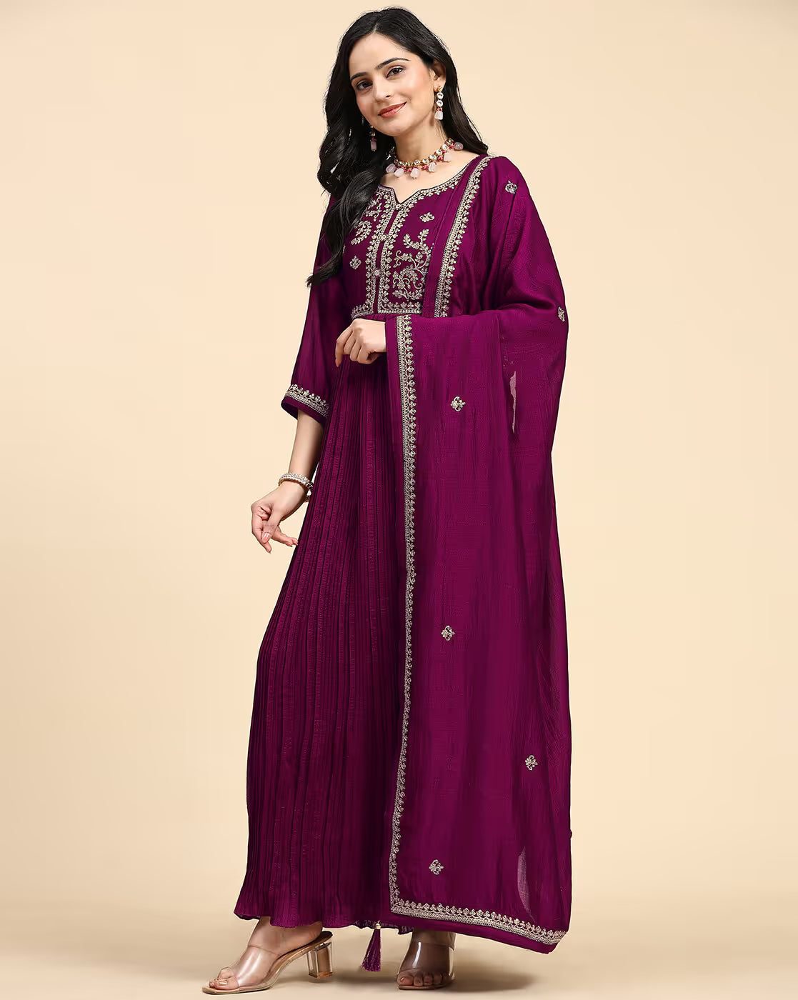 Women Embroidery Anarkali Kurta Set with Dupatta