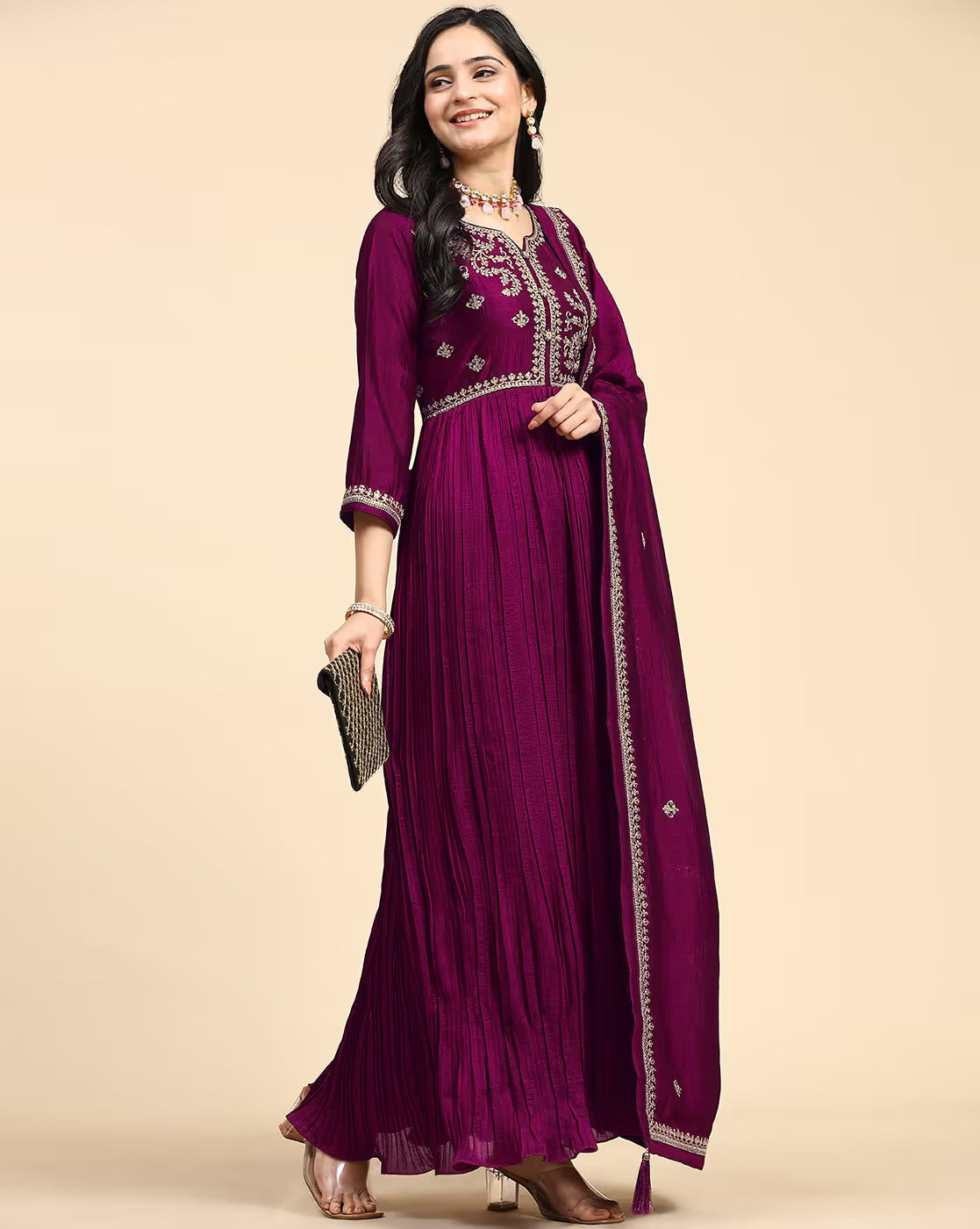 Women Embroidery Anarkali Kurta Set with Dupatta