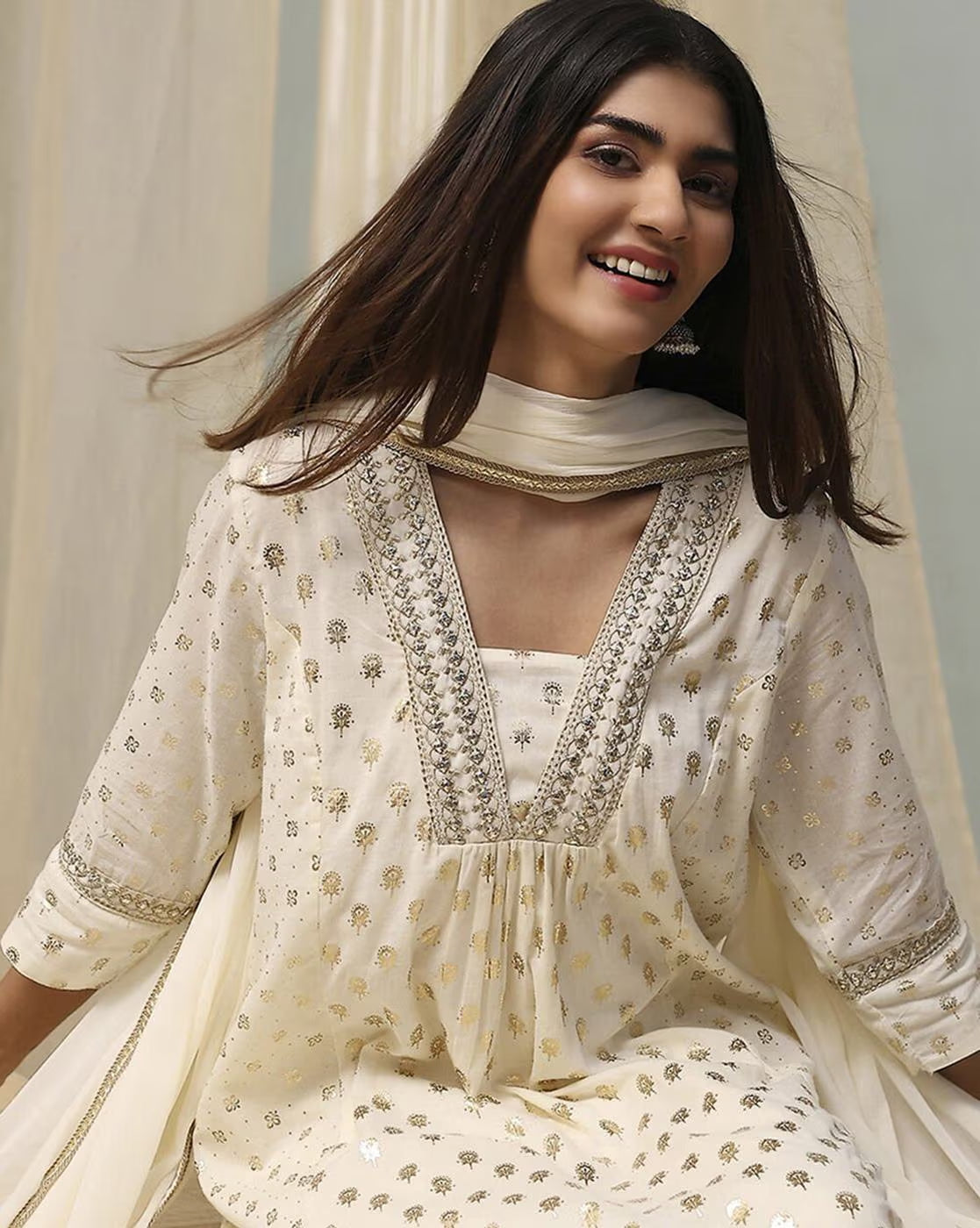 Women Floral Print A-Line Kurta with Palazzos & Dupatta