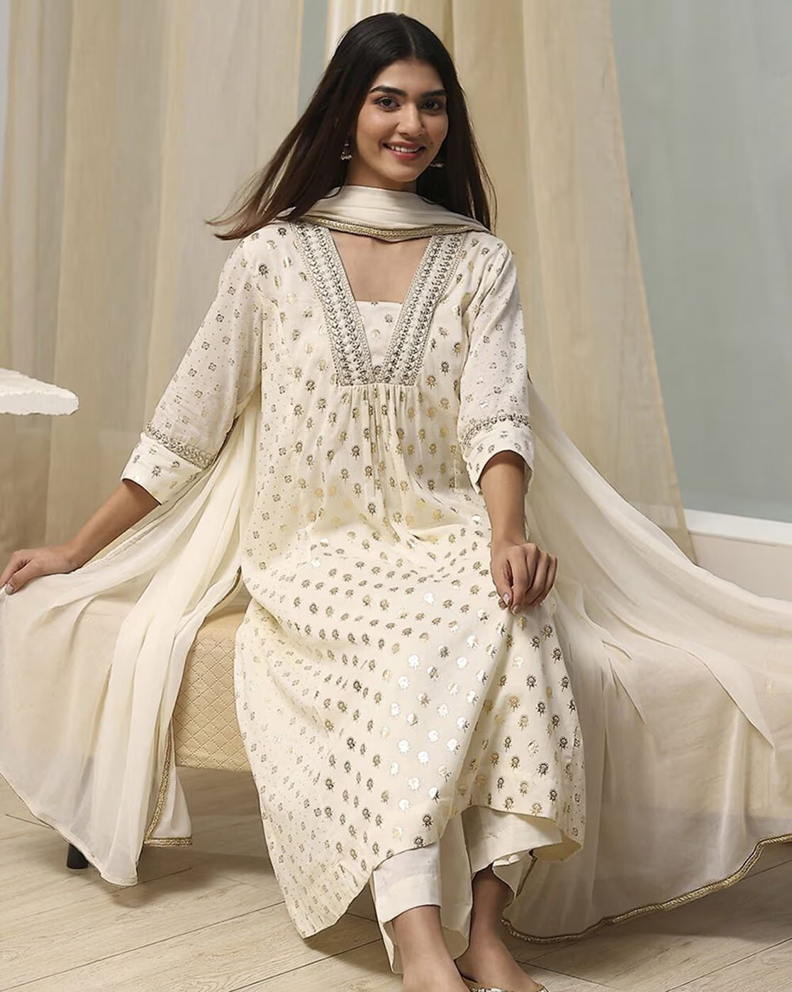 Women Floral Print A-Line Kurta with Palazzos & Dupatta