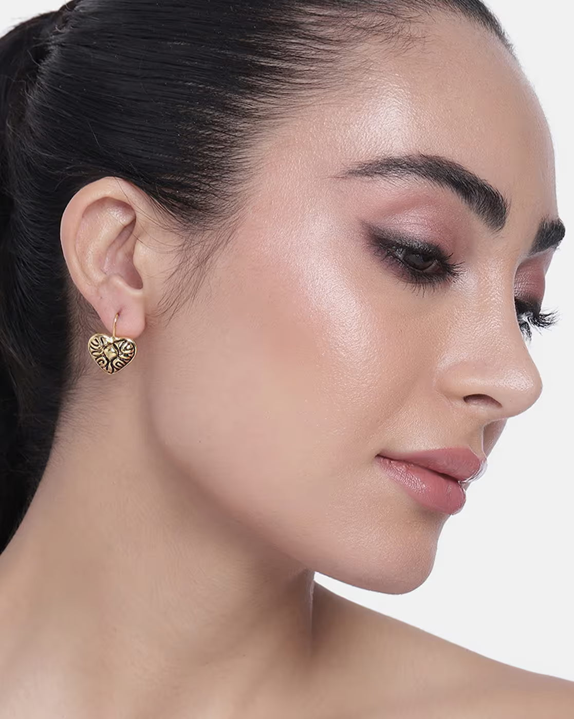 Silver Plated Oxidized Heart Drop Earrings | FreeSize