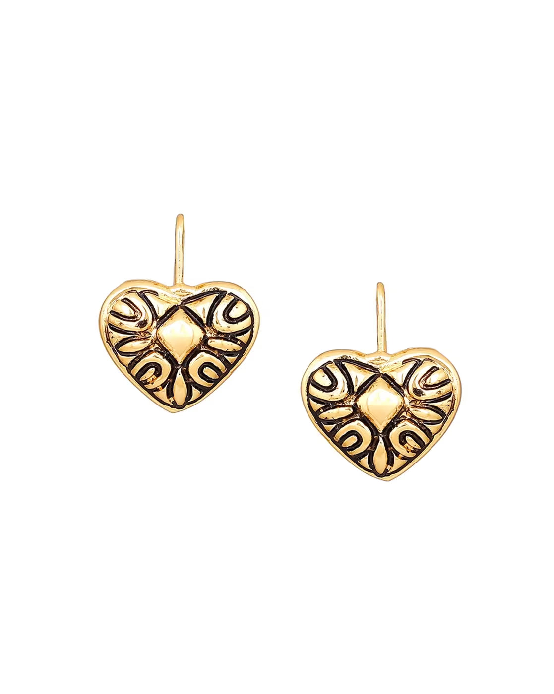 Silver Plated Oxidized Heart Drop Earrings | FreeSize