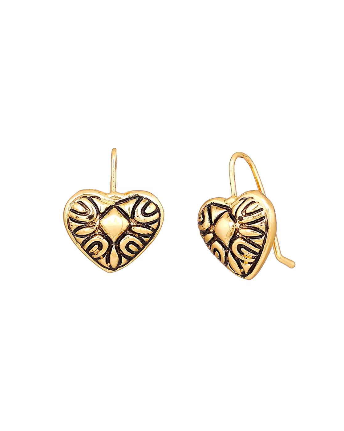 Silver Plated Oxidized Heart Drop Earrings | FreeSize