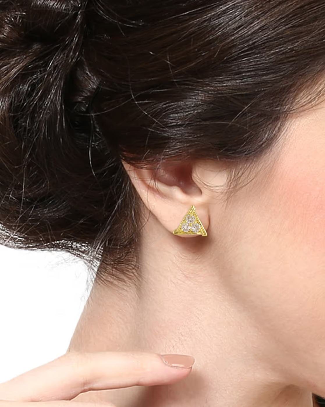 Gold-Plated CZ Triangle Shaped Studs | FreeSize