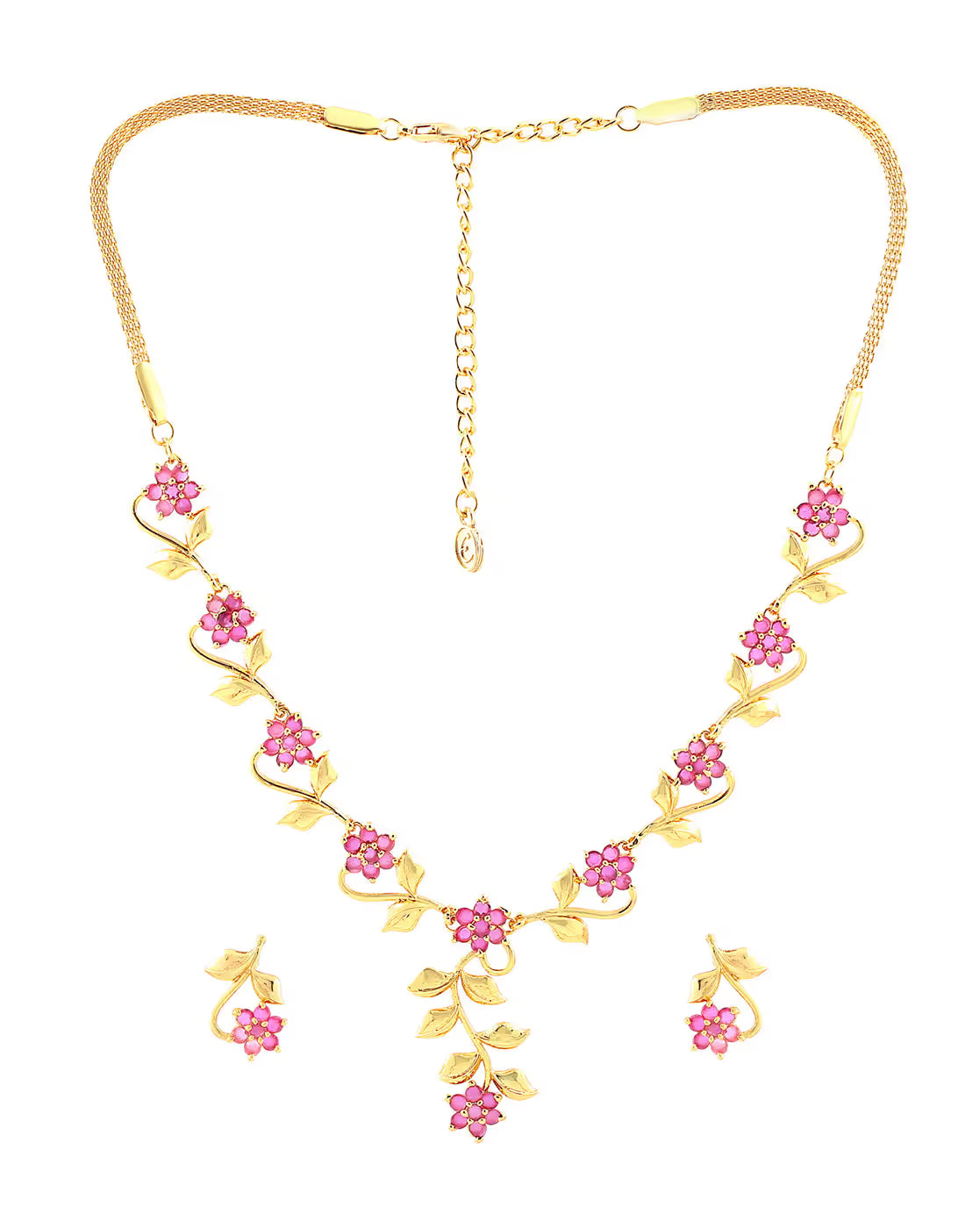 Gold-Plated Ruby Necklace Set | FreeSize