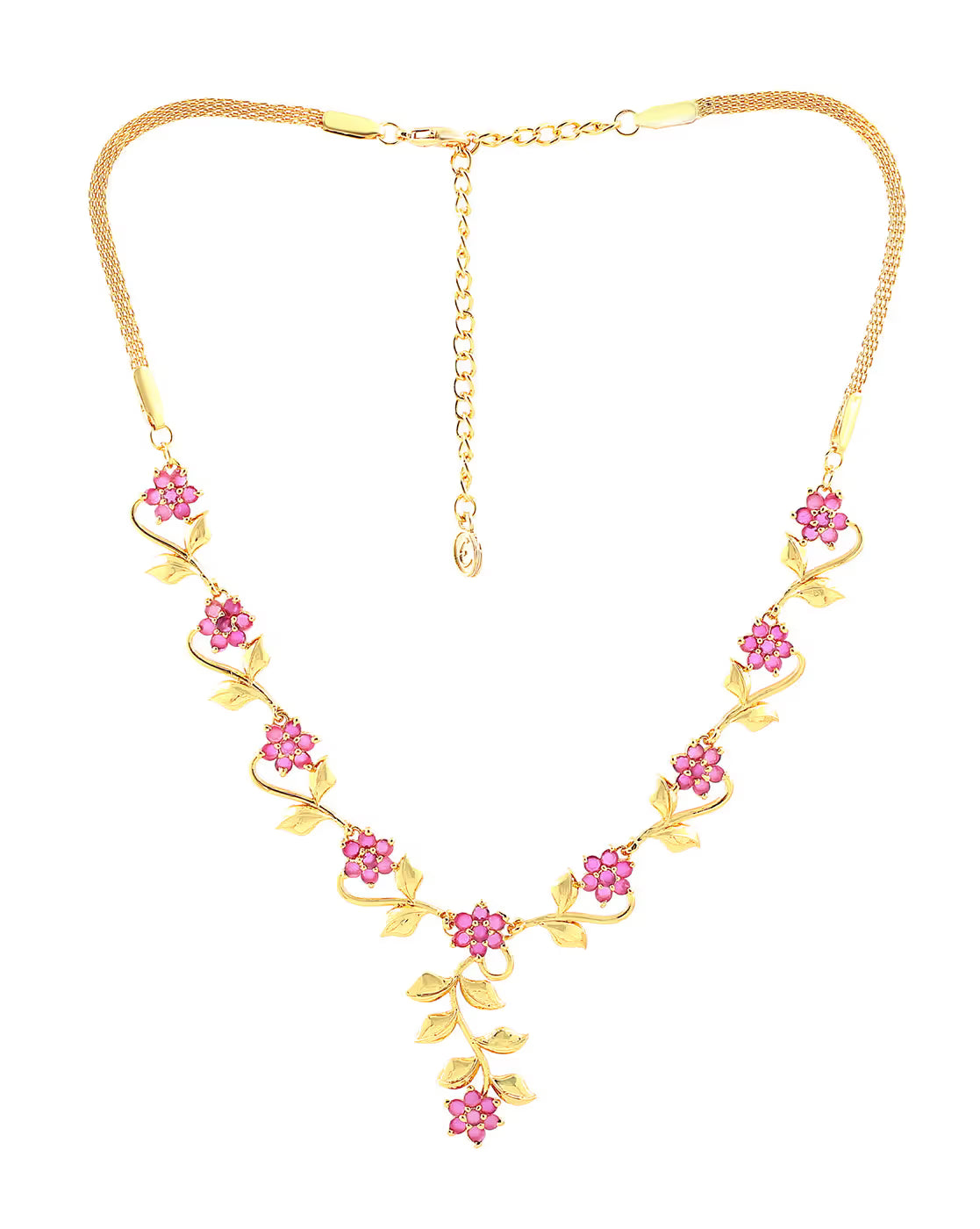 Gold-Plated Ruby Necklace Set | FreeSize