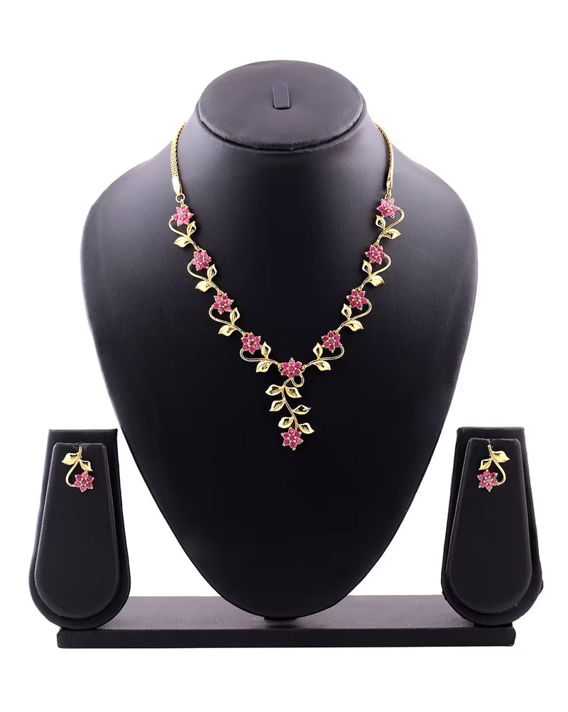 Gold-Plated Ruby Necklace Set | FreeSize aromie