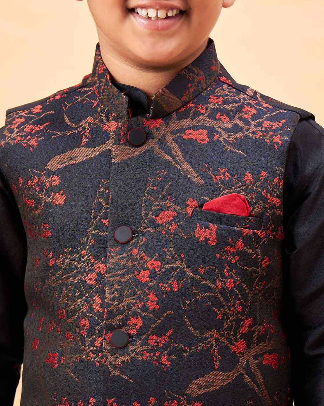 Boys Floral Print Kurta with Dhoti Pants & Jacket