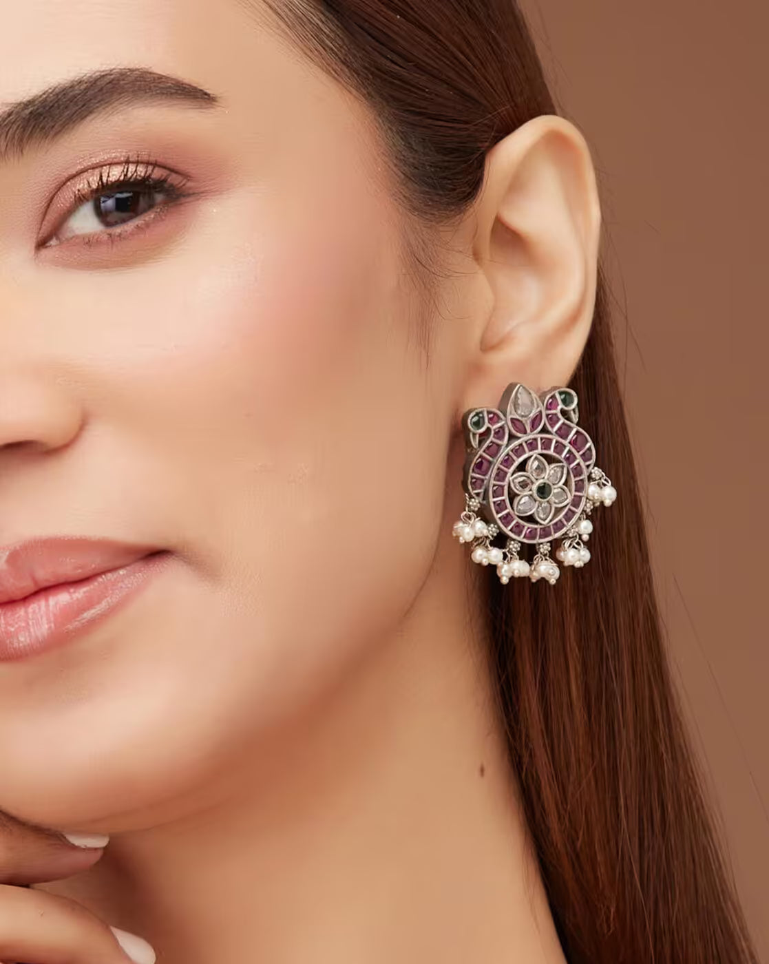 Women Silver-Plated Stone-Studded Stud Earrings