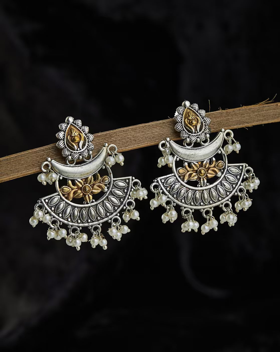 Women Silver-Plated Drop Earrings with Pearl Drops