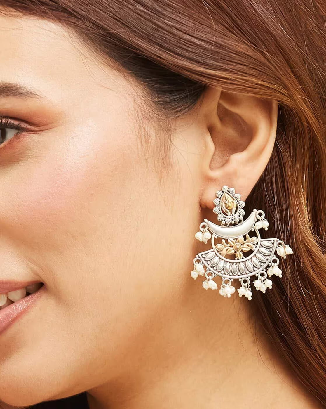 Women Silver-Plated Drop Earrings with Pearl Drops