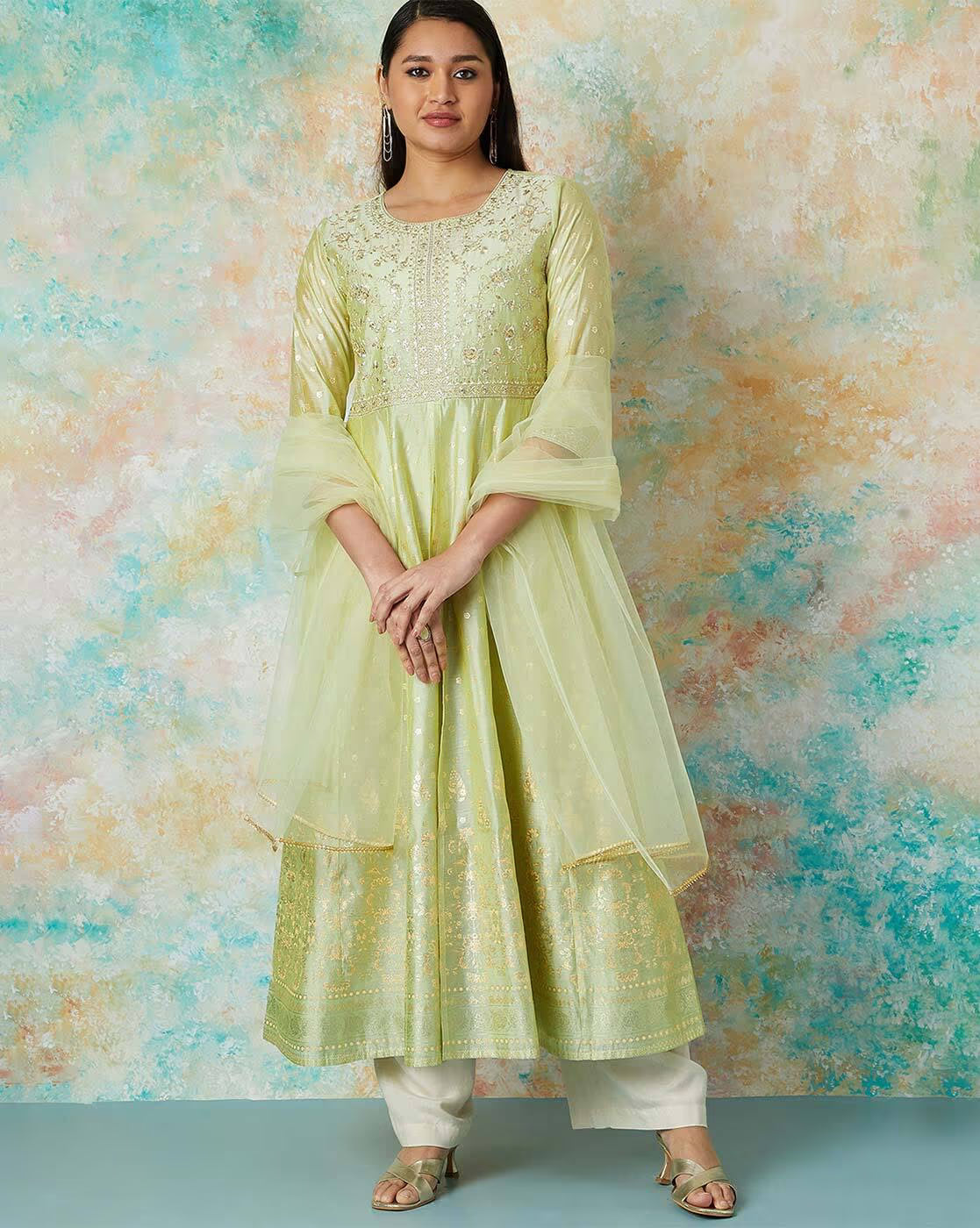 Women Embroidered Flared Kurta Set