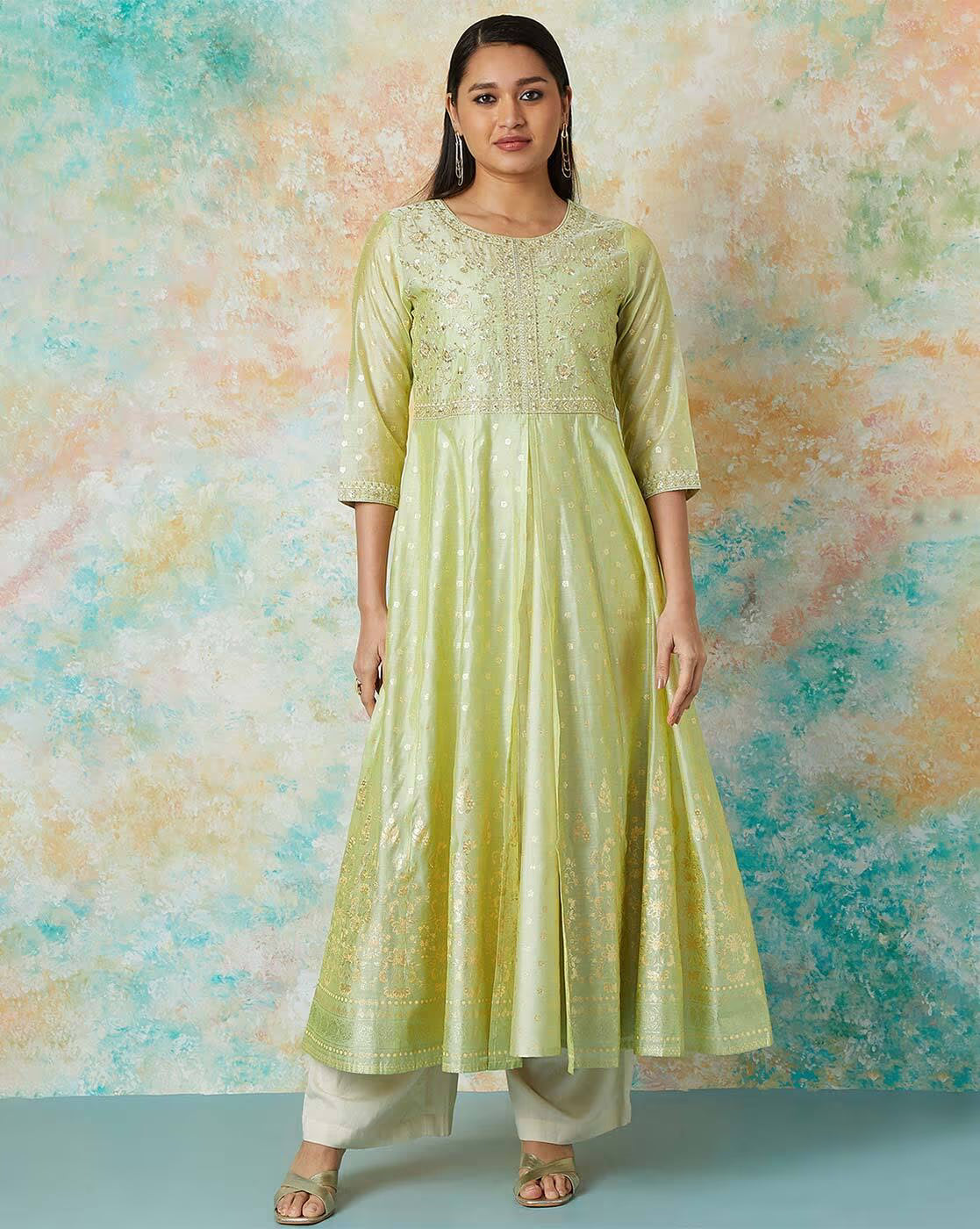 Women Embroidered Flared Kurta Set