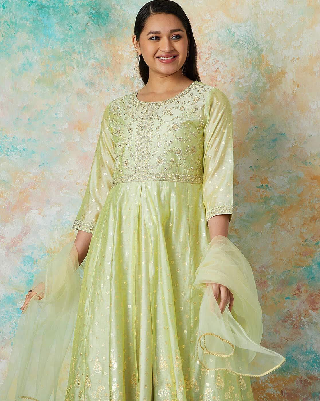 Women Embroidered Flared Kurta Set