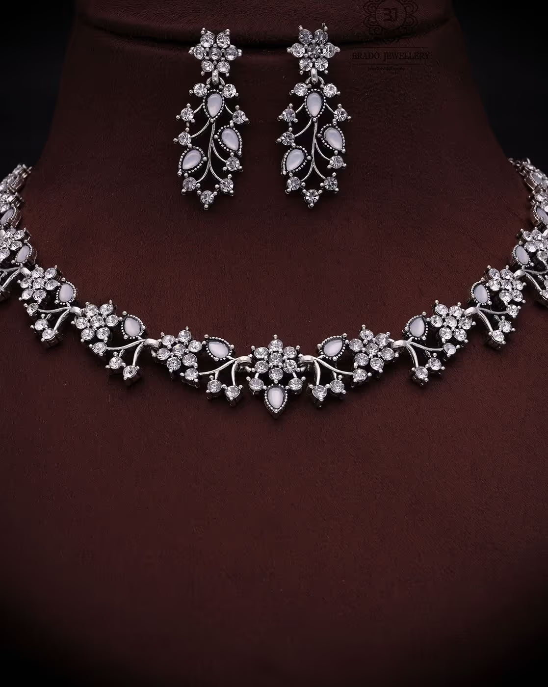 Women Oxidised AD Studded Silver-Plated Necklace & Earrings Set | FS