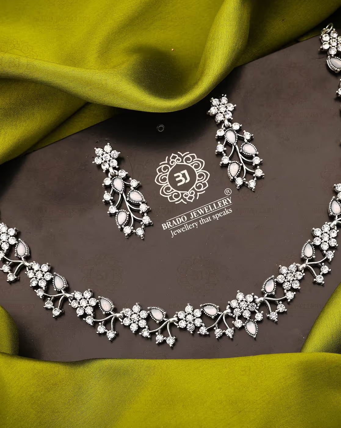 Women Oxidised AD Studded Silver-Plated Necklace & Earrings Set | FS