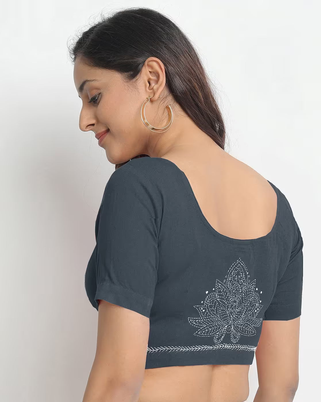 Women Hand-Embroidered Front-Open Cotton Blouse