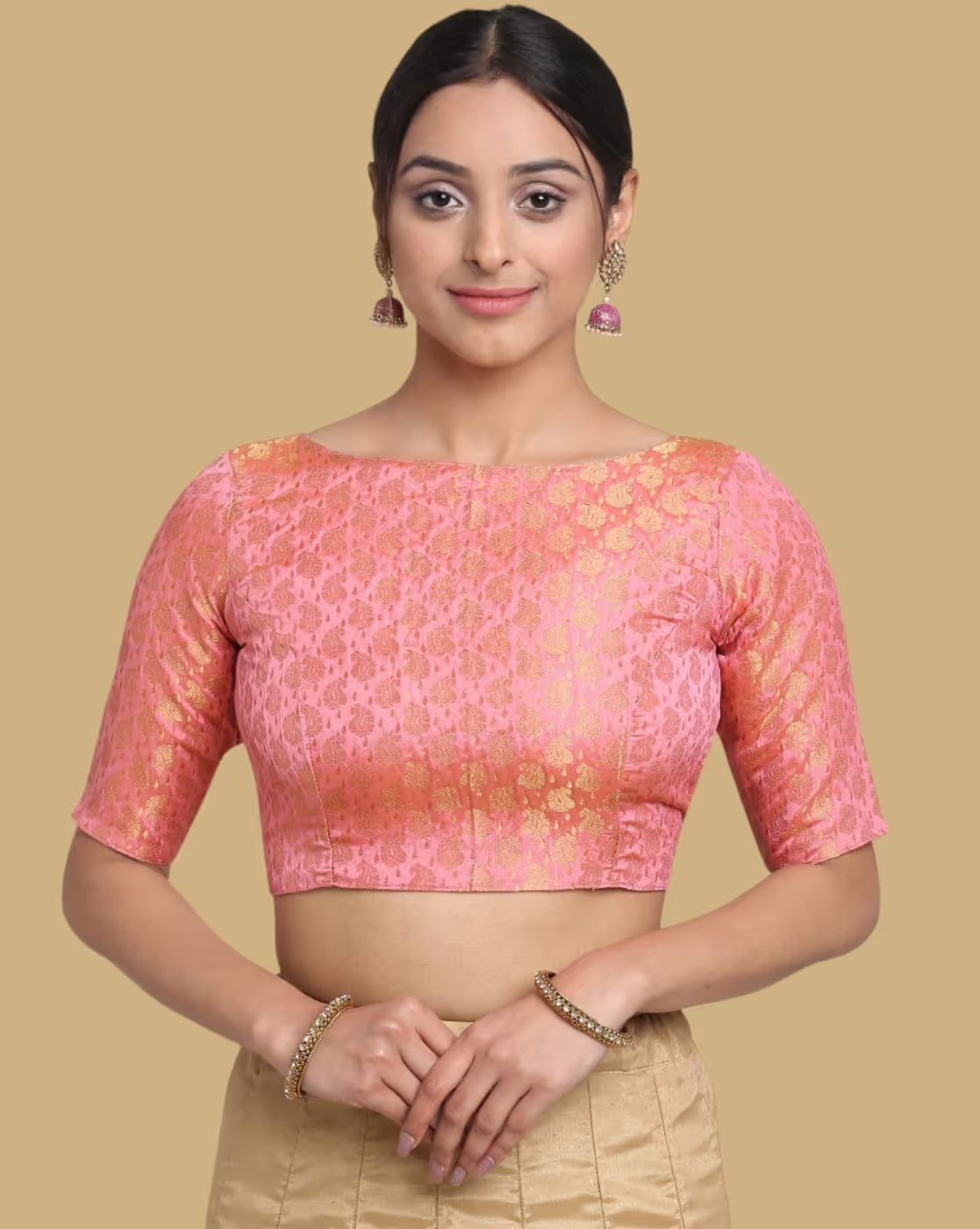 Women Paisley Zari Woven Back-Open Blouse