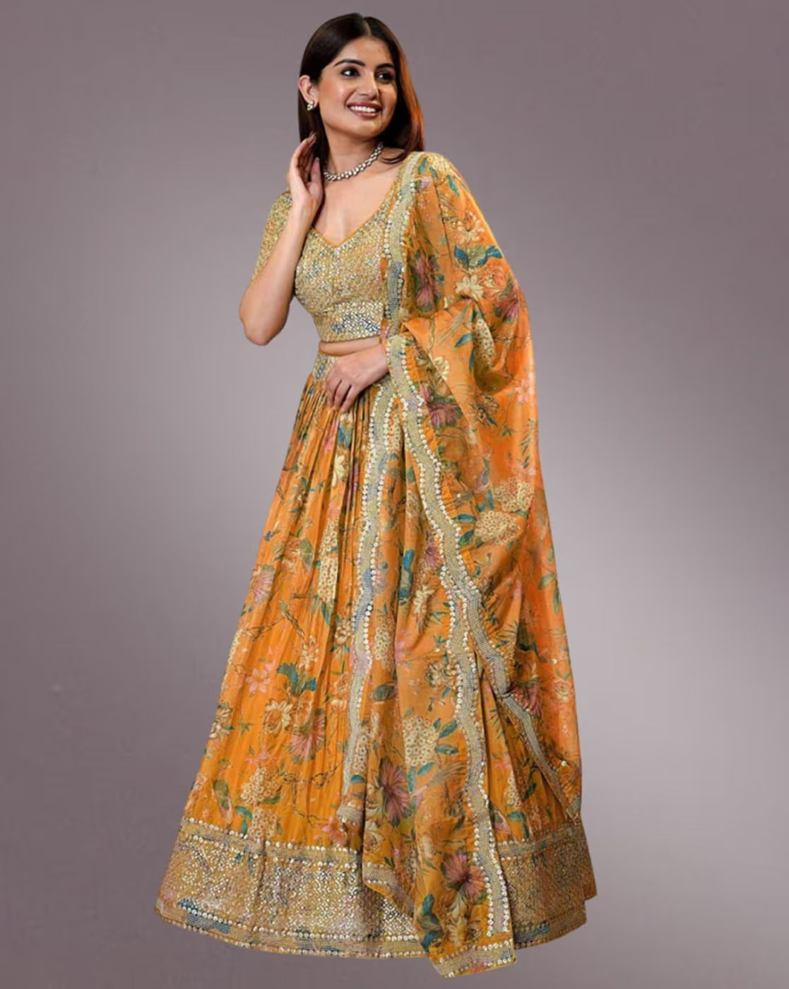 Women Embroidered Flared Lehenga Choli Set with Dupatta