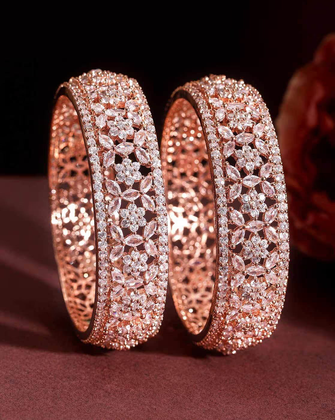 Women 22K Gold-Plated CZ Dual-Tone Handcrafted Bangles | 2.6