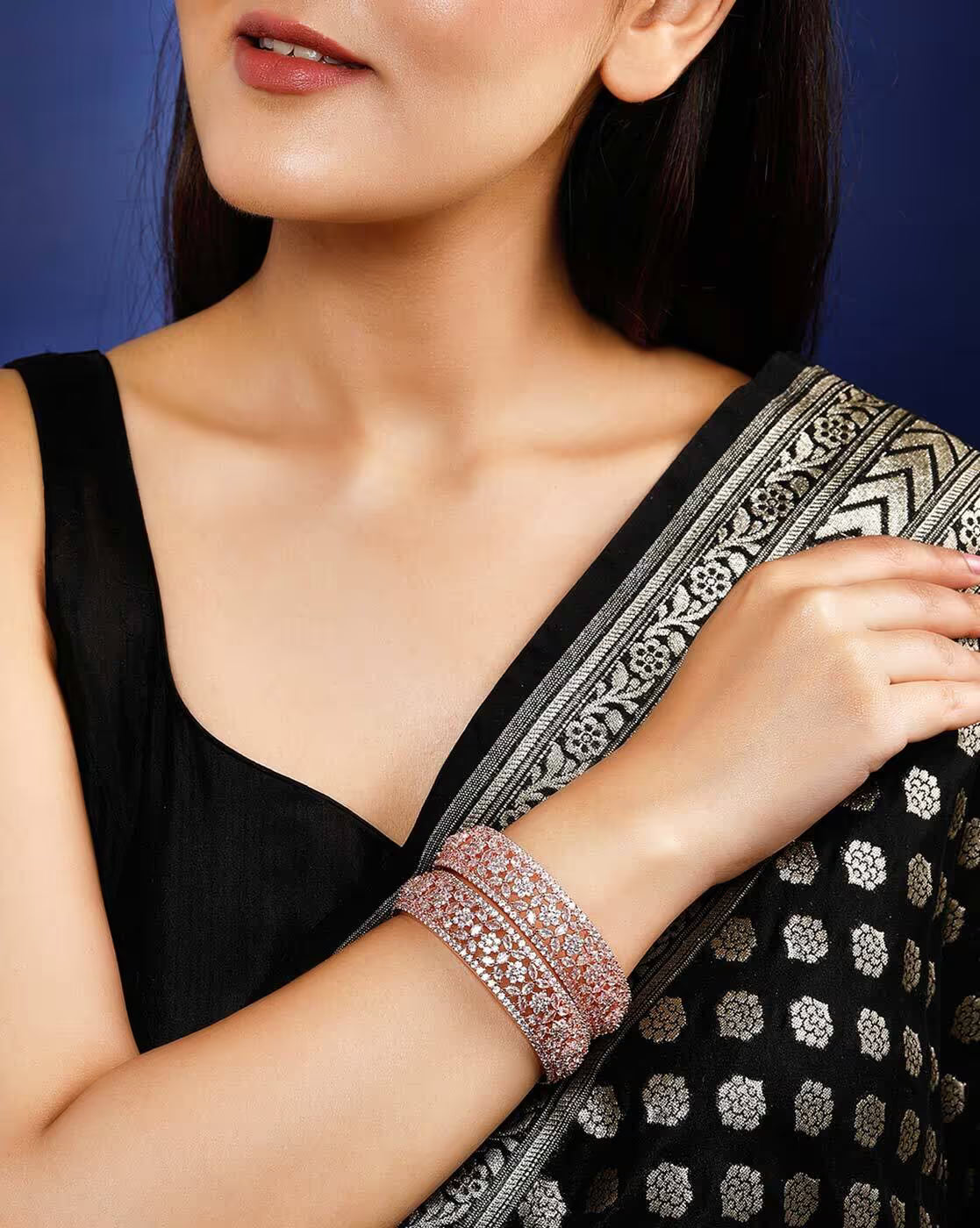 Women 22K Gold-Plated CZ Dual-Tone Handcrafted Bangles | 2.6