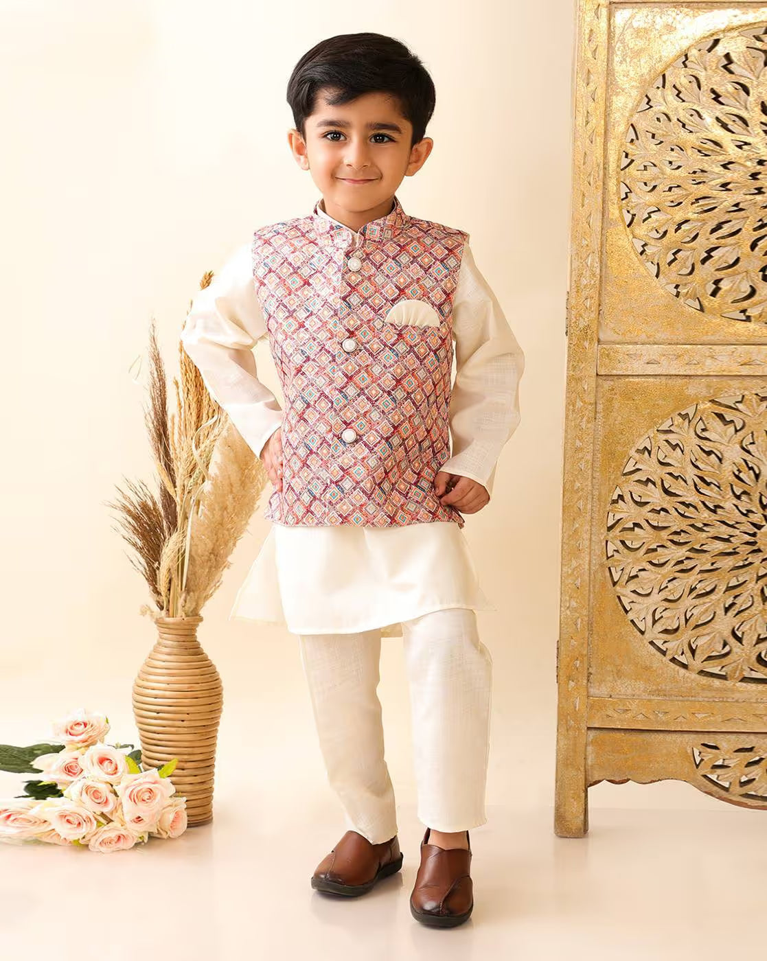 Boys Kurta Pyjama Set with Nehru Jacket