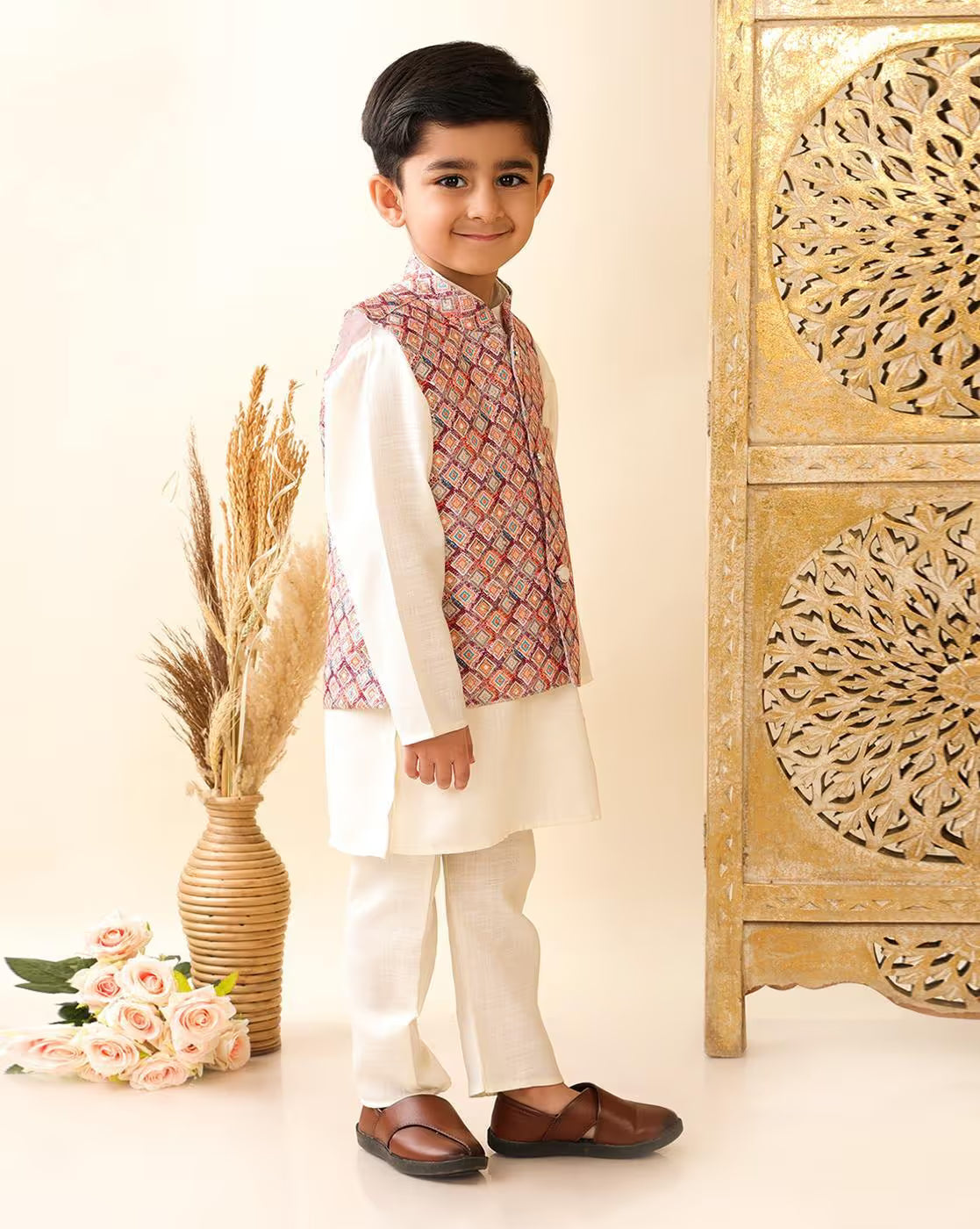 Boys Kurta Pyjama Set with Nehru Jacket