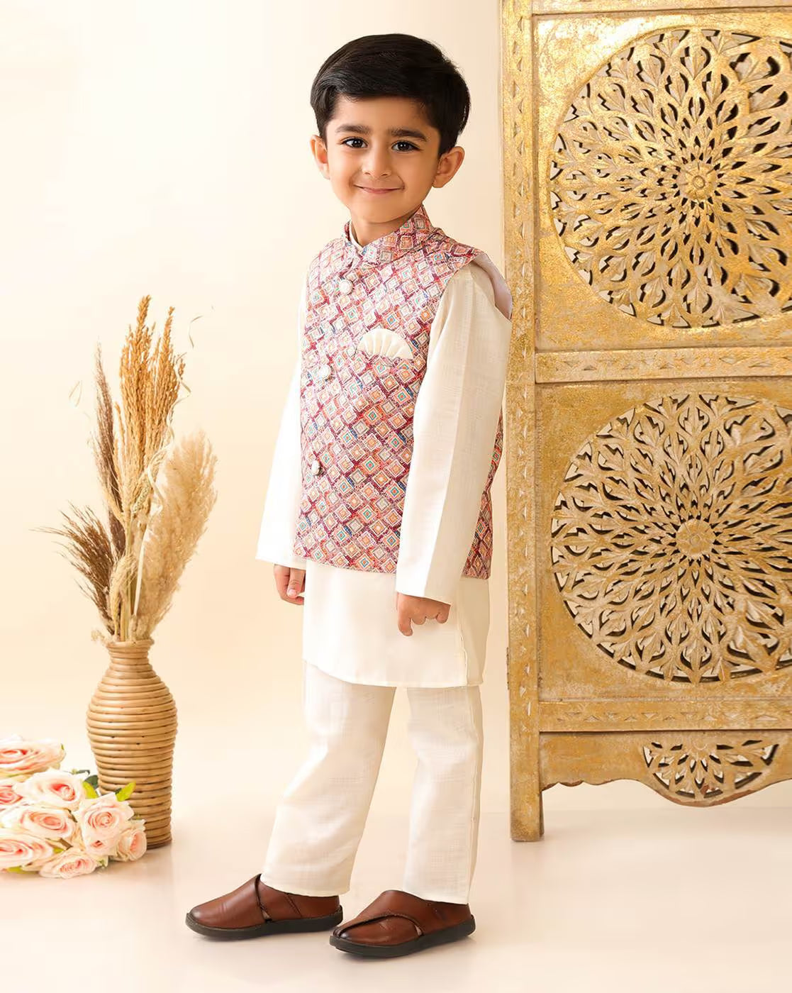Boys Kurta Pyjama Set with Nehru Jacket